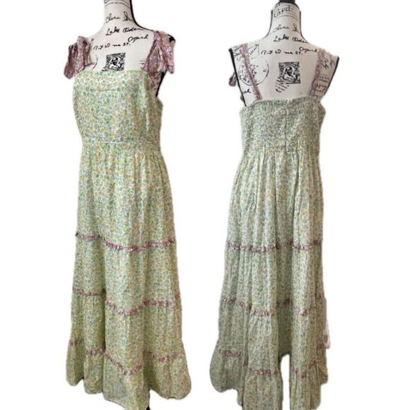 LOST & WANDER MAXI DRESS FLORAL RUFFLES TIERED SZ M BOHO COTTAGECORE - Picture 2 of 16
